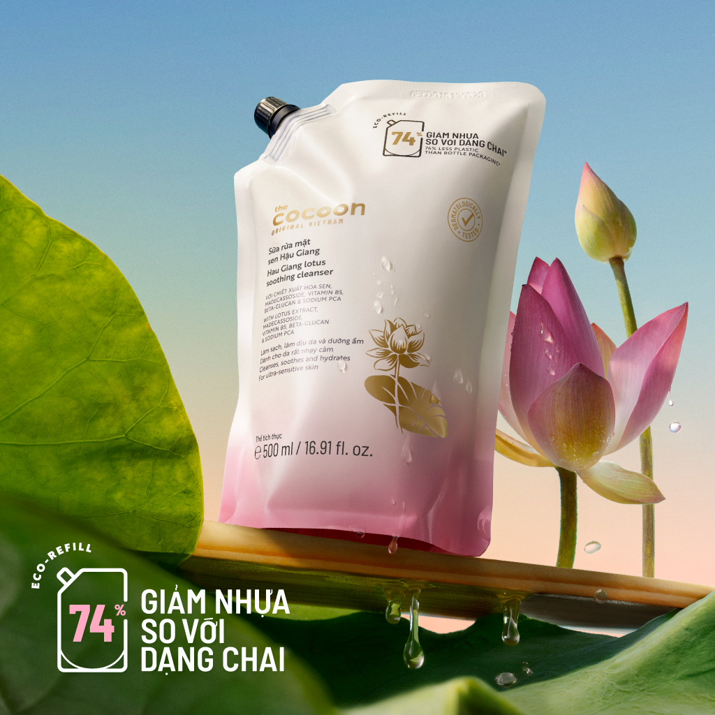 Túi refill sữa rửa mặt sen Hậu Giang 500ml