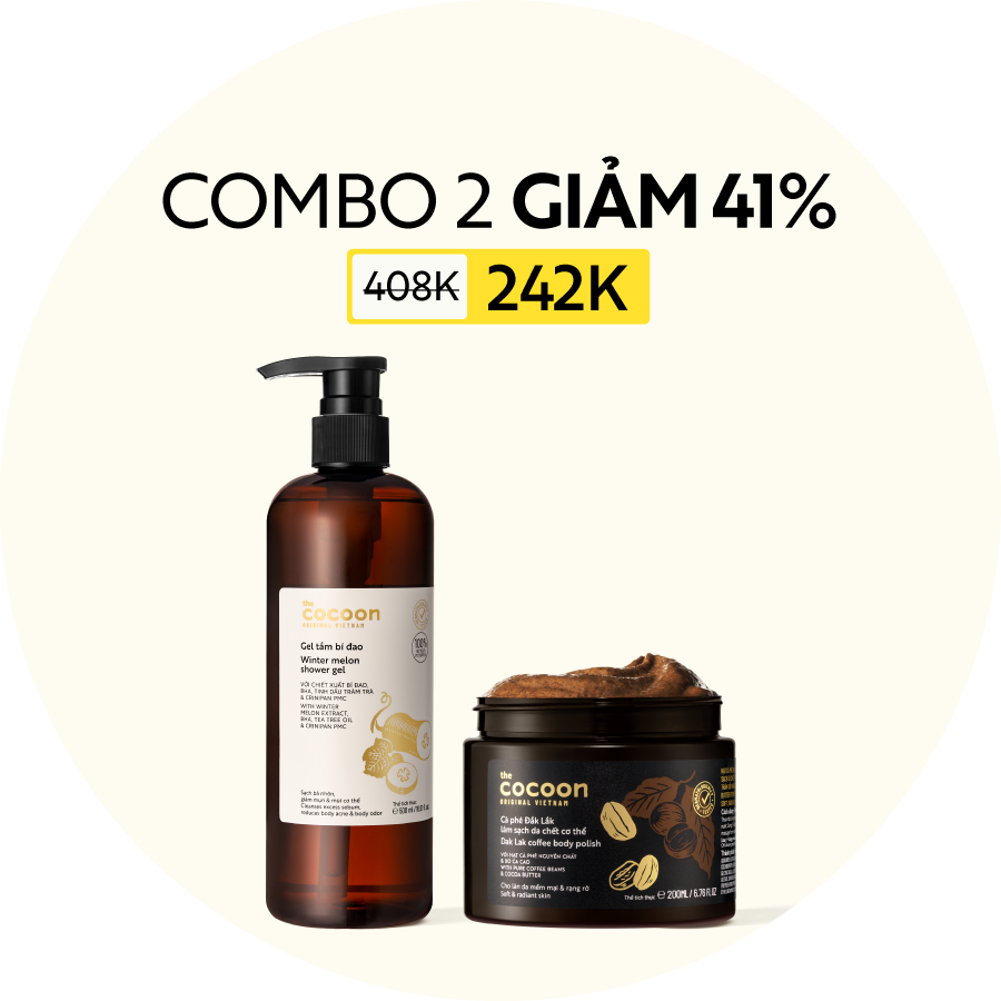 Combo Gel tắm bí đao 500ml + Cà phê Đắk Lắk làm sạch da chết cơ thể 200ml