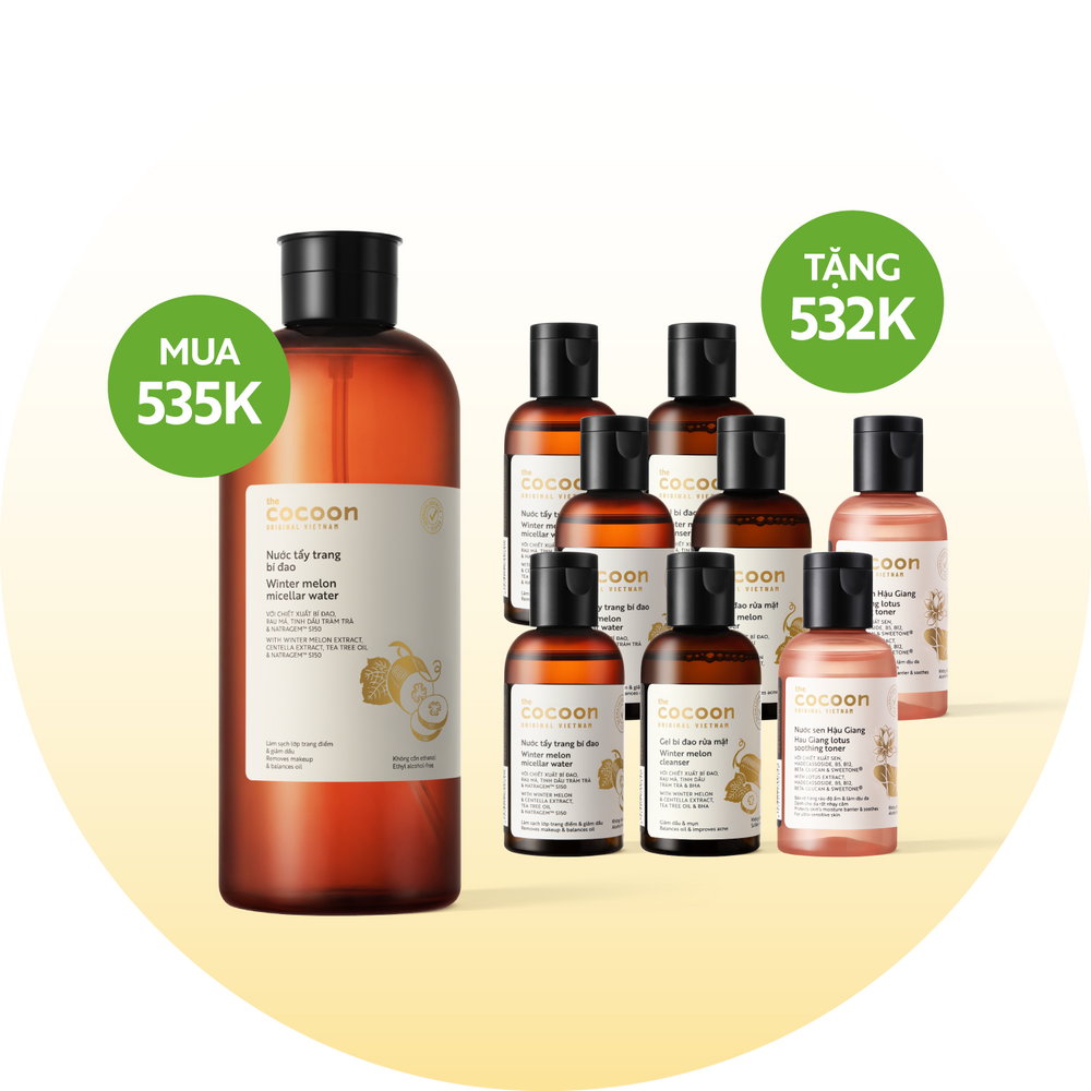 [COMBO MUA 1 TẶNG 8] Nước tẩy trang bí đao 1000ml Tặng 3 Nước tẩy trang bí đao 50ml + 3 Gel bí đao rửa mặt 50ml + 2 Nước sen Hậu Giang 50ml