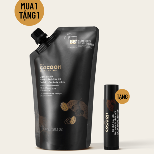 Cà phê Đắk Lắk làm sạch da chết cơ thể 600ml - Tặng tẩy da chết môi cà phê Đắk Lắk  môi ẩm mềm 5g