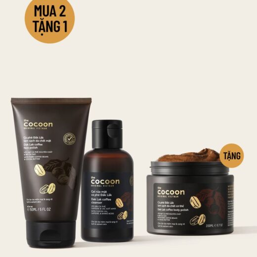Gel rửa mặt cà phê 140ml + Tẩy da chết mặt cà phê 150ml tặng Tẩy da chết cơ thể cà phê Đắk Lắk 200ml