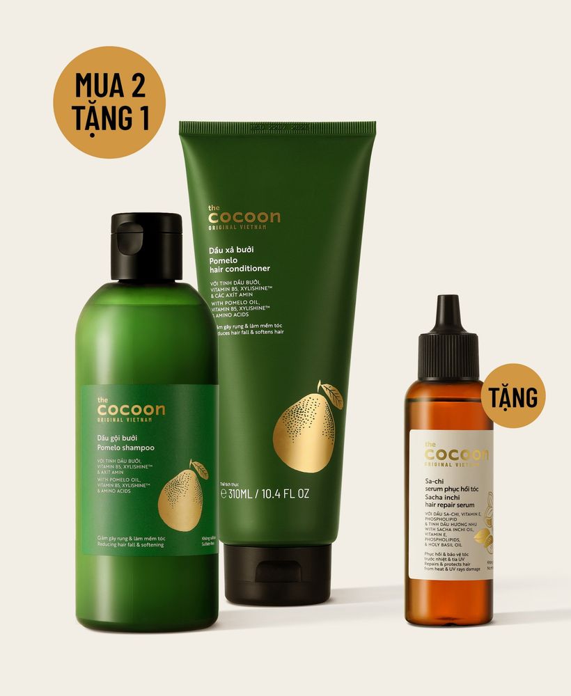 Combo gội xả bưởi không sulfate giảm gãy rụng tóc Cocoon - tặng 1 Serum Sachi phục hồi tóc Cocoon 70ml